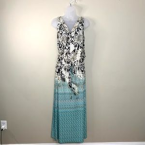 Milano Women’s Sleeveless Blouson Maxi Dress with Cowl V-neck Neck Animal Print